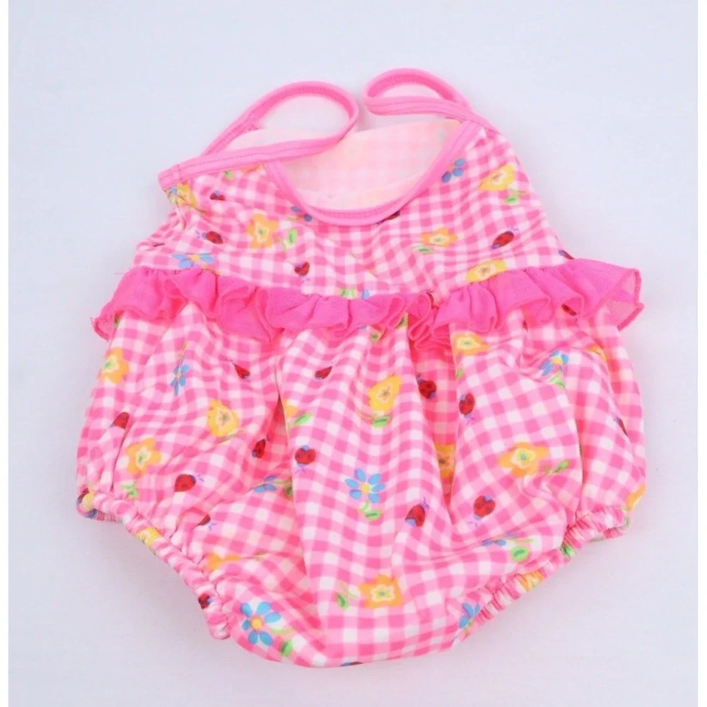 VTG‎ Healthtex 18 Month Girl One Piece Skirted Swimsuit Pink Checkered Flowers